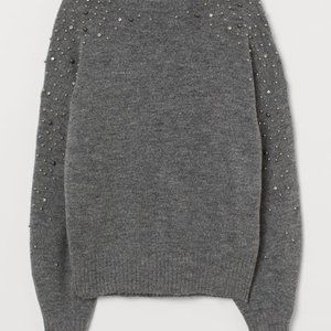H&M Heather-gray Beaded Sweater